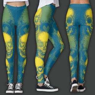 Legging Crânio Afiado Amarelo e Ciano Escuro