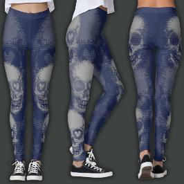 Legging Crânio Afiado | Cinza e Azul Escuro
