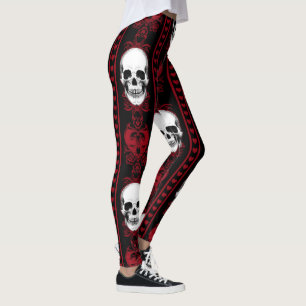 Legging Crânio Barroco Vermelho Padrão
