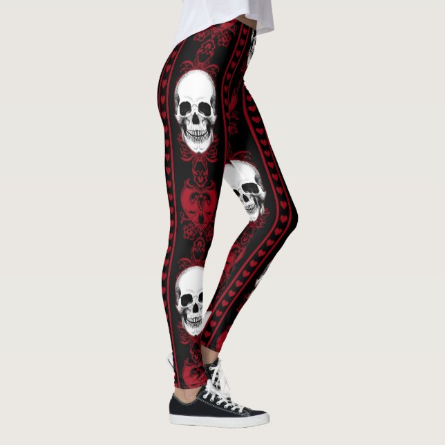 Legging Crânio Barroco Vermelho Padrão (Direita)