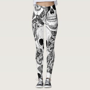 Legging Crânio, borboletas: padrão de colheita desenhado à