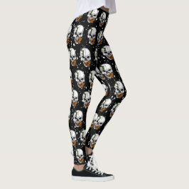 Legging Crânio com Borboletas Monarcas Fundo Preto