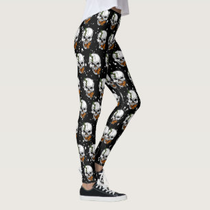 Legging Crânio com Borboletas Monarcas Fundo Preto