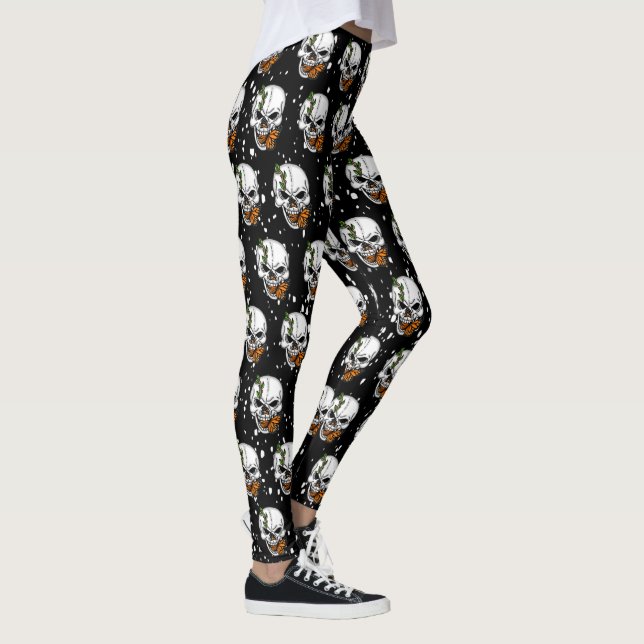 Legging Crânio com Borboletas Monarcas Fundo Preto (Direita)
