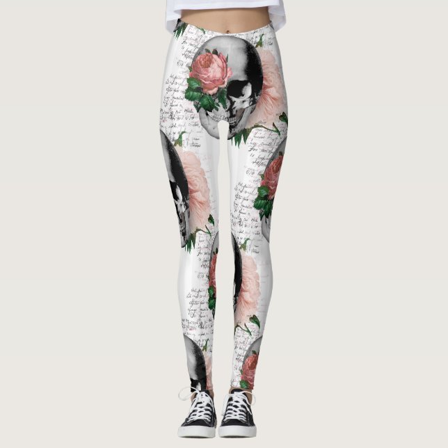 Legging Crânio com pernas de rosa (Frente)