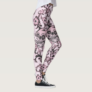 Legging Crânio cor-de-rosa do tatuagem