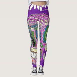 Legging Crânio De Açúcar De Tatuagem Roxa