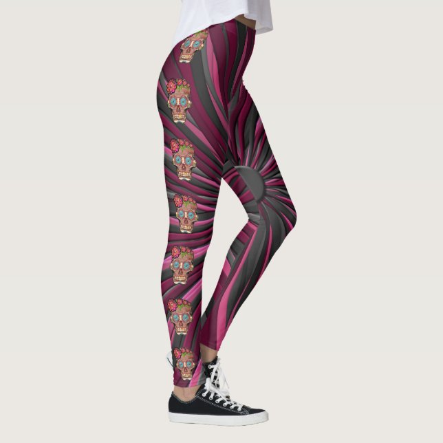 Legging Crânio em madeira talhada com coroa floral (Direita)