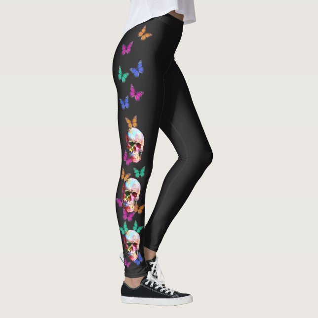 Legging Crânio gótico colorido com borboletas (Direita)