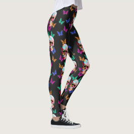 Legging Crânio Gótico de Borboleta Colorida