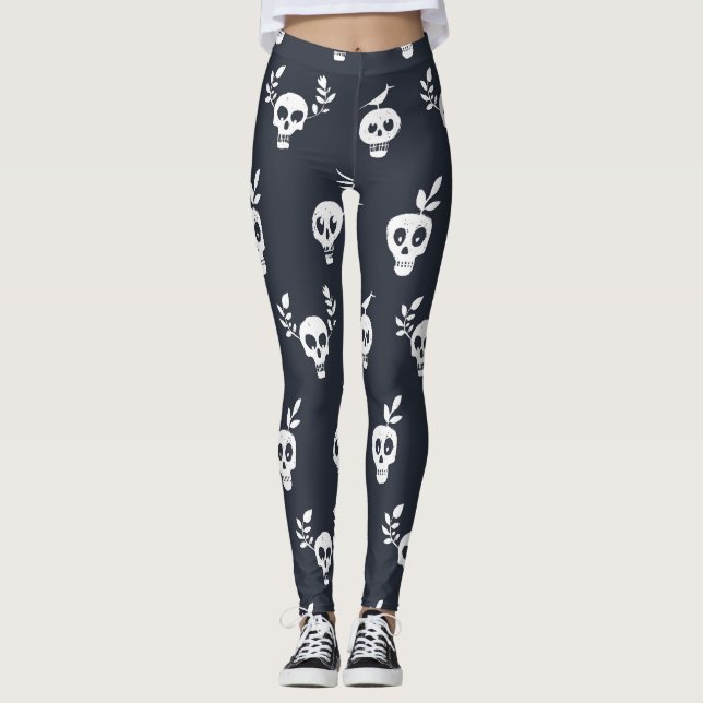 Legging Crânio Polka: Padrão Humorístico Botânico (Frente)
