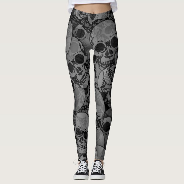 Legging Crânios Cinza Escuro (Frente)