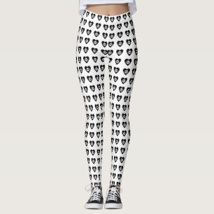 Legging Crânios com Corações Negros Padrão Halloween