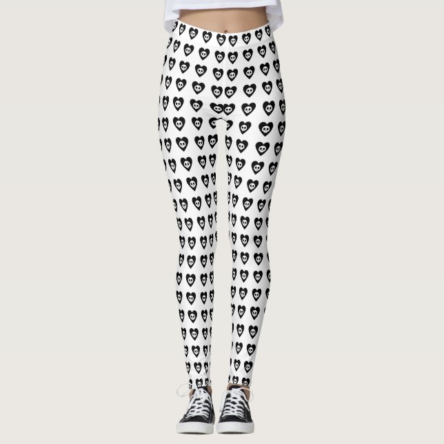 Legging Crânios com Corações Negros Padrão Halloween (Frente)