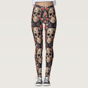 Legging Crânios de açúcar, borboletas e flores