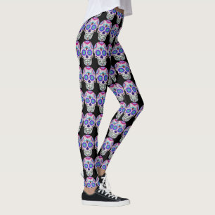 Legging Crânios de Açúcar, Dia dos Mortos, Halloween, L