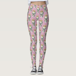 Legging Crânios de flores - Rosa poeirento -