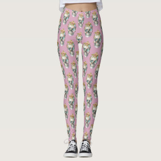 Legging Crânios de flores - Rosa poeirento -