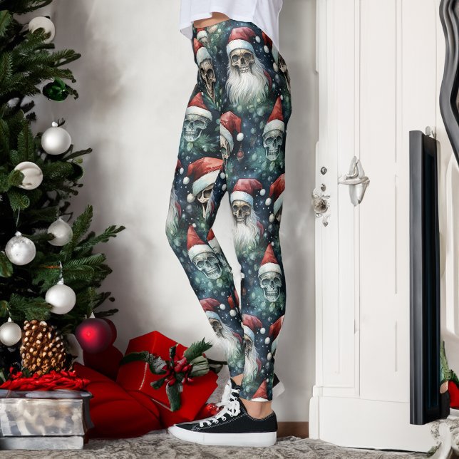 Legging Crânios de Natal Gótico Verde Santa Hats Gothmas (Criador carregado)