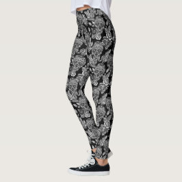 Legging Crânios e Flores Góticas Monocromáticas