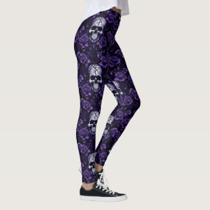 Legging Crânios e Flores Roxas