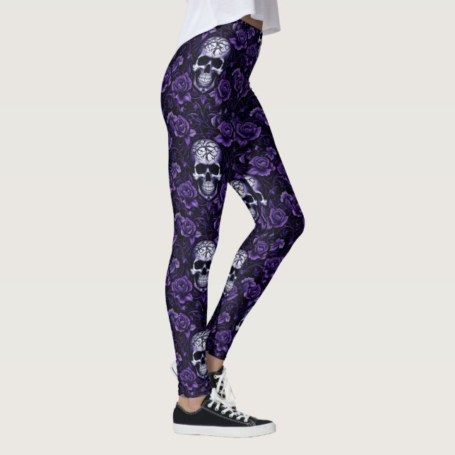 Legging Crânios e Flores Roxas (Direita)
