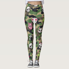 Legging Crânios Estilizados Com Camo De Olhos Cardíacos