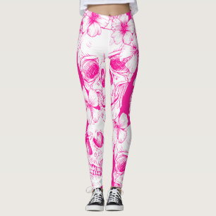 Legging crânios florais cor de rosa