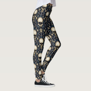 Legging Crânios Góticos e Floral Azul