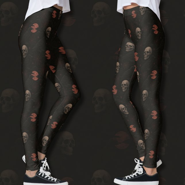 Legging Crânios Góticos e Ravens Padrão Preto do Halloween (Criador carregado)