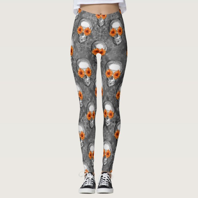 Legging Cránios Laranja e Série Girassol Design 9  (Frente)