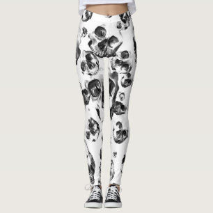 Legging Cránios Preto e Branco Padrão de Arte de Caveira