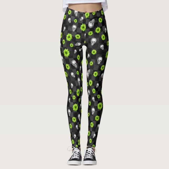 Legging Cránios Verdes e Série de Girassóis Design 10  (Frente)