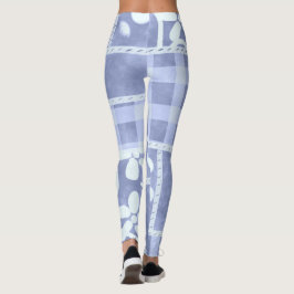 Legging Crazy Quilt Blue Gingham Floral Pattern