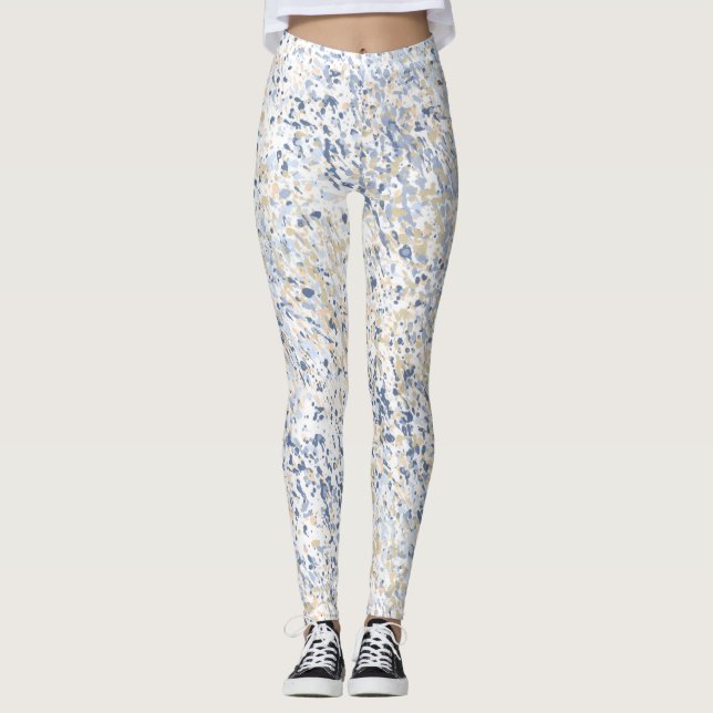 Legging Cream Blue Paint Splatter Abstrato (Frente)