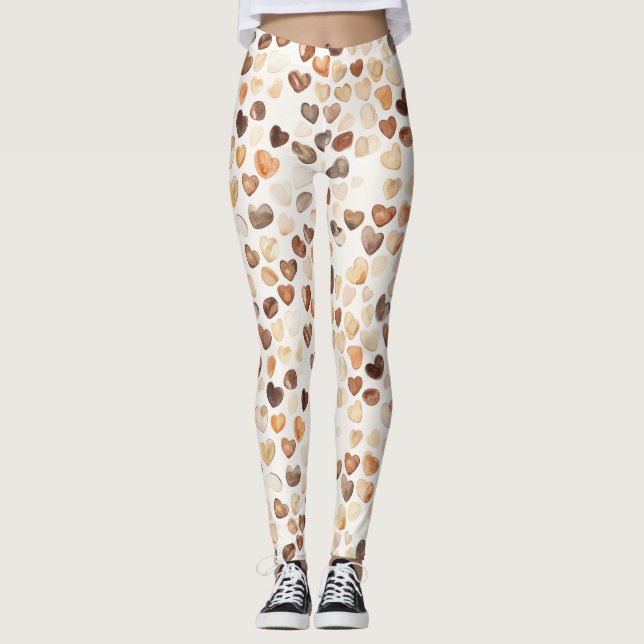 Legging Cream Brown Peach Coffee Beans Hearts  (Frente)