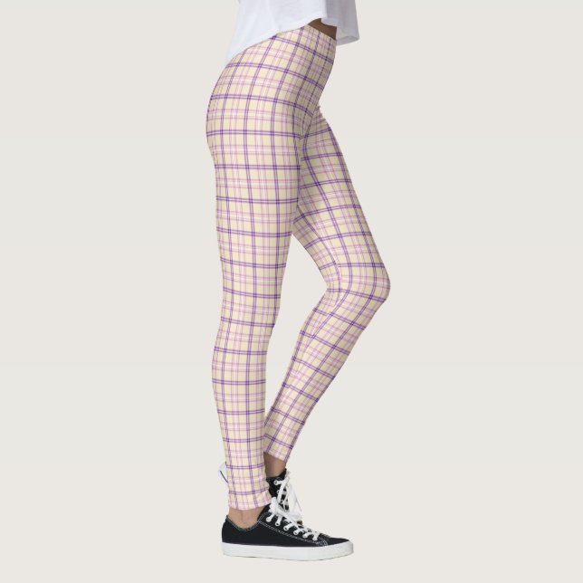 Legging Cream Purple Plaid Classic Pattern Retro (Direita)