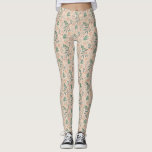 Legging Cream Winter Botanical Patterno<br><div class="desc">Leggings de Natal festivas e rústicas,  com ilustração feita à mão de um verde de Natal.</div>