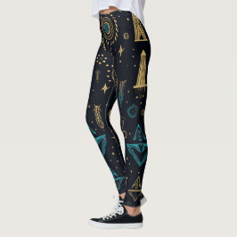 Legging Create Your Own Blue & Gold Magic Symbols Black