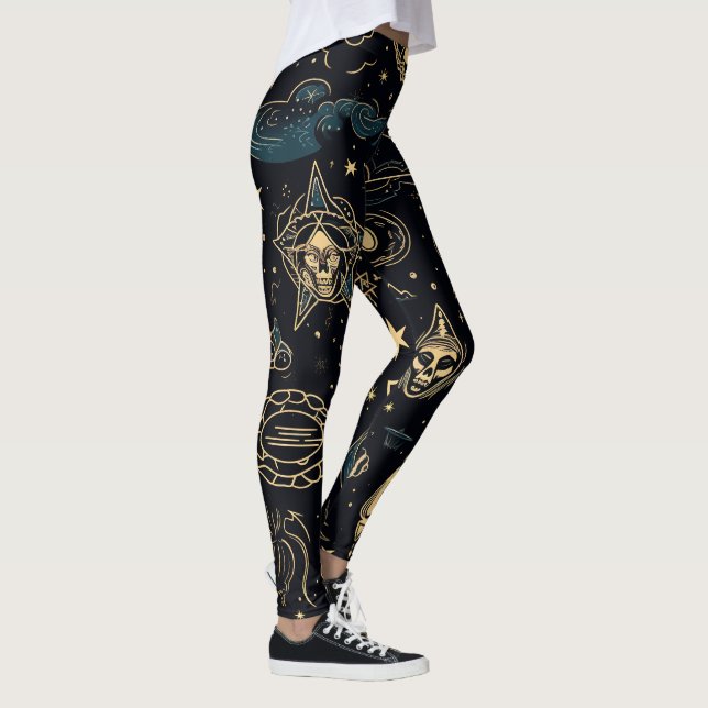Legging Create Your Own Blue & Gold Pagan Symbols Black (Direita)