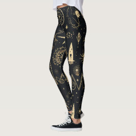 Legging Create Your Own Gold Pagan Symbols Black