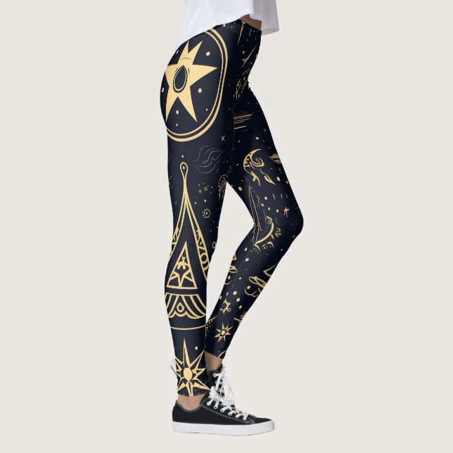 Legging Create Your Own Gold Tribal Pagan Symbols Black (Direita)