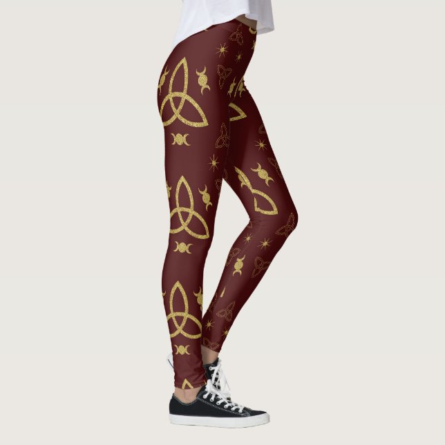 Legging Create Your Own Gold Triquetra Moon Goddess Red (Direita)