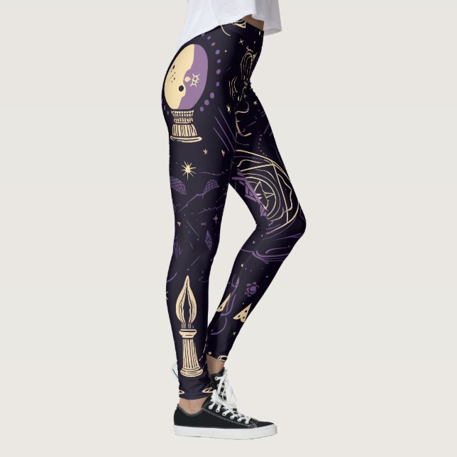 Legging Create Your Own Purple & Gold Magic Symbols Black (Direita)