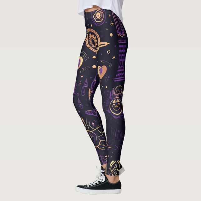 Legging Create Your Own Purple & Gold Sacred Symbols Black (Esquerda)