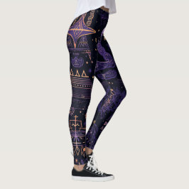 Legging Create Your Own Purple & Gold Witchy Symbols Black