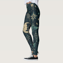 Legging Create Your Own Teal & Gold Pagan Symbols Black