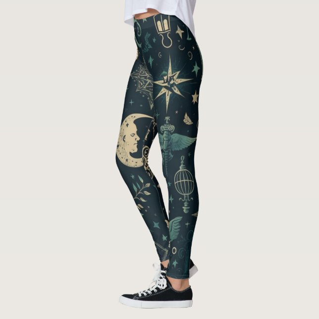 Legging Create Your Own Teal & Gold Pagan Symbols Black (Esquerda)