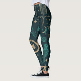 Legging Create Your Own Teal & Gold Ritual Symbols Black