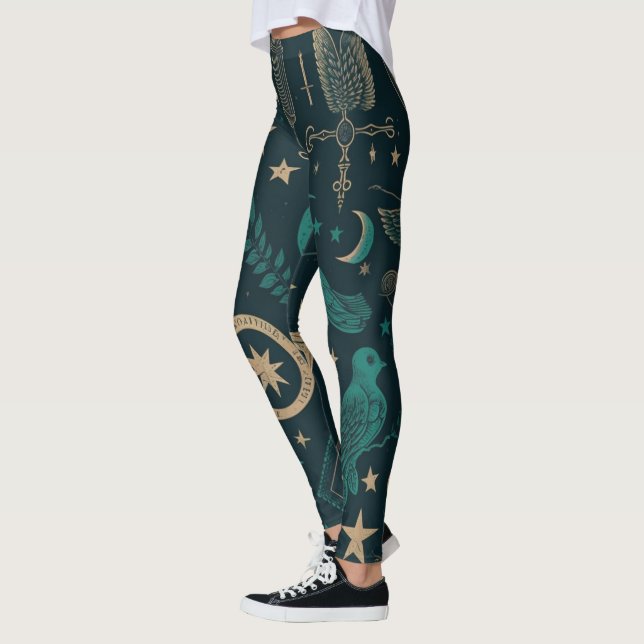 Legging Create Your Own Teal & Gold Ritual Symbols Black (Esquerda)